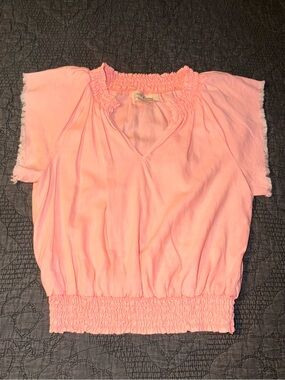 Cloth & Stone Smocked V-Neck Tencel Blouse-Coral Women’s Size-S